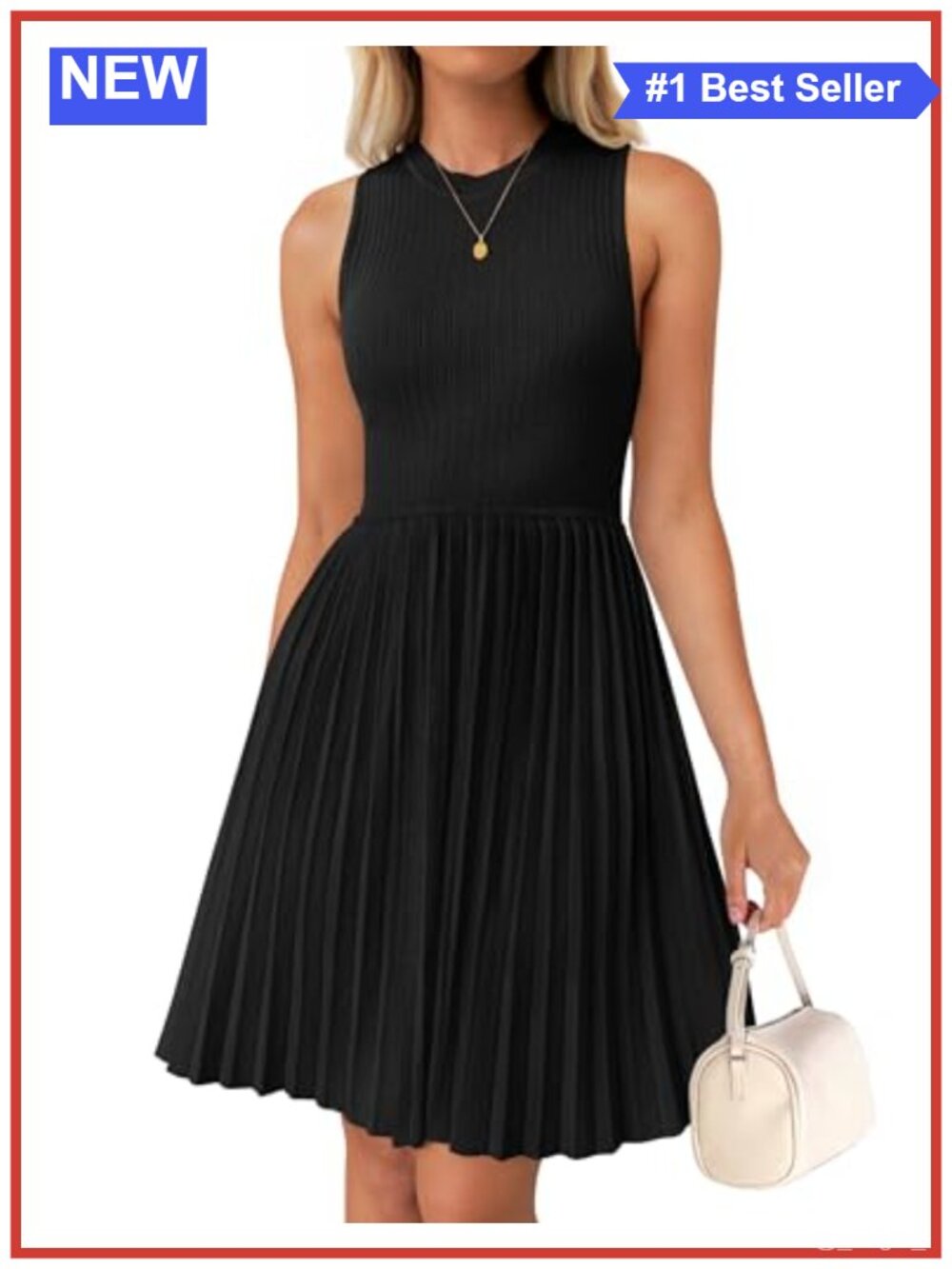 Sleeveless Pleated Mini Dress High Waist A-Line Summer Casual